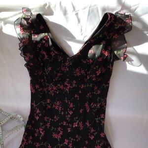 Vintage Elegant Black Floral Mini Dress